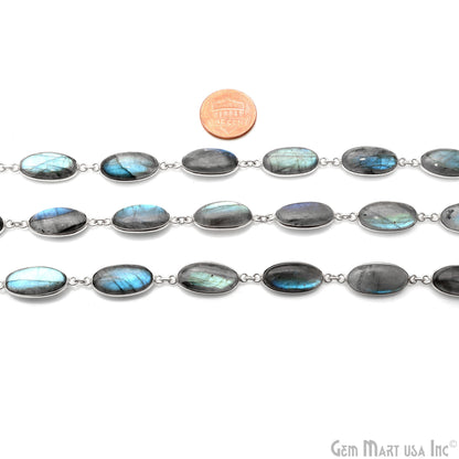 Labradorite Cabochon Oval 9x18mm Silver Plated Continuous Connector Chains