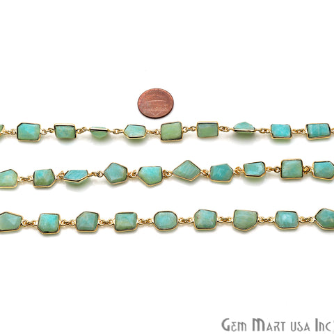 Amazonite 10-15mm Fancy Cut Bezel Link Gold Plated Continuous Connector Chain - GemMartUSA
