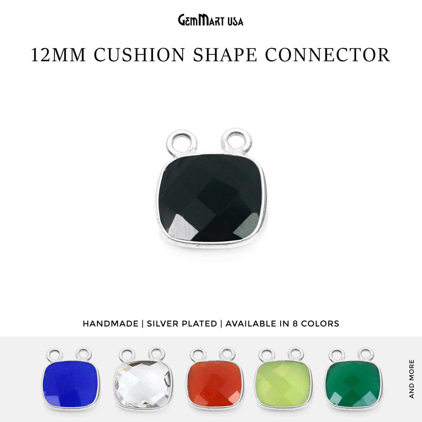 Cushion 12mm Cat Bail Silver Bezel Gemstone Connector