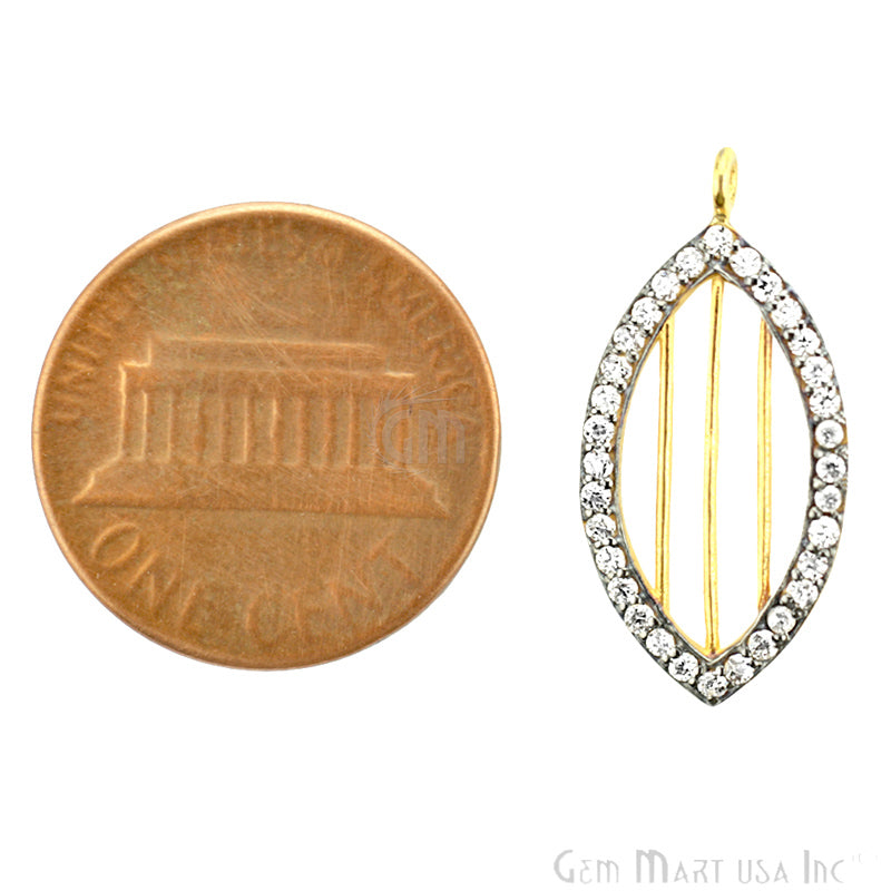 Cubic Zircon Pave 'Marquise' Gold Vermeil Charm For Bracelet & Pendants - GemMartUSA