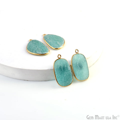 Amazonite Octagon Gold Plated Single Bail Bezel Smooth Slab Slice Thick Gemstone Connector 28x16mm 1 Pair