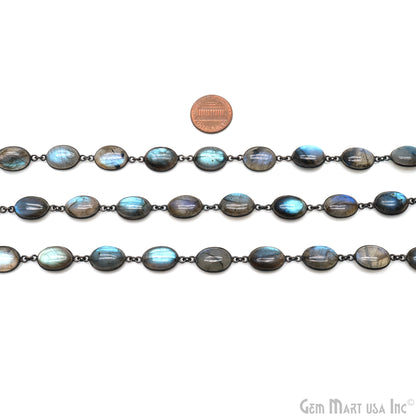 Labradorite Oval Shape 10-15mm Bezel Link Oxidized Continuous Connector Chain