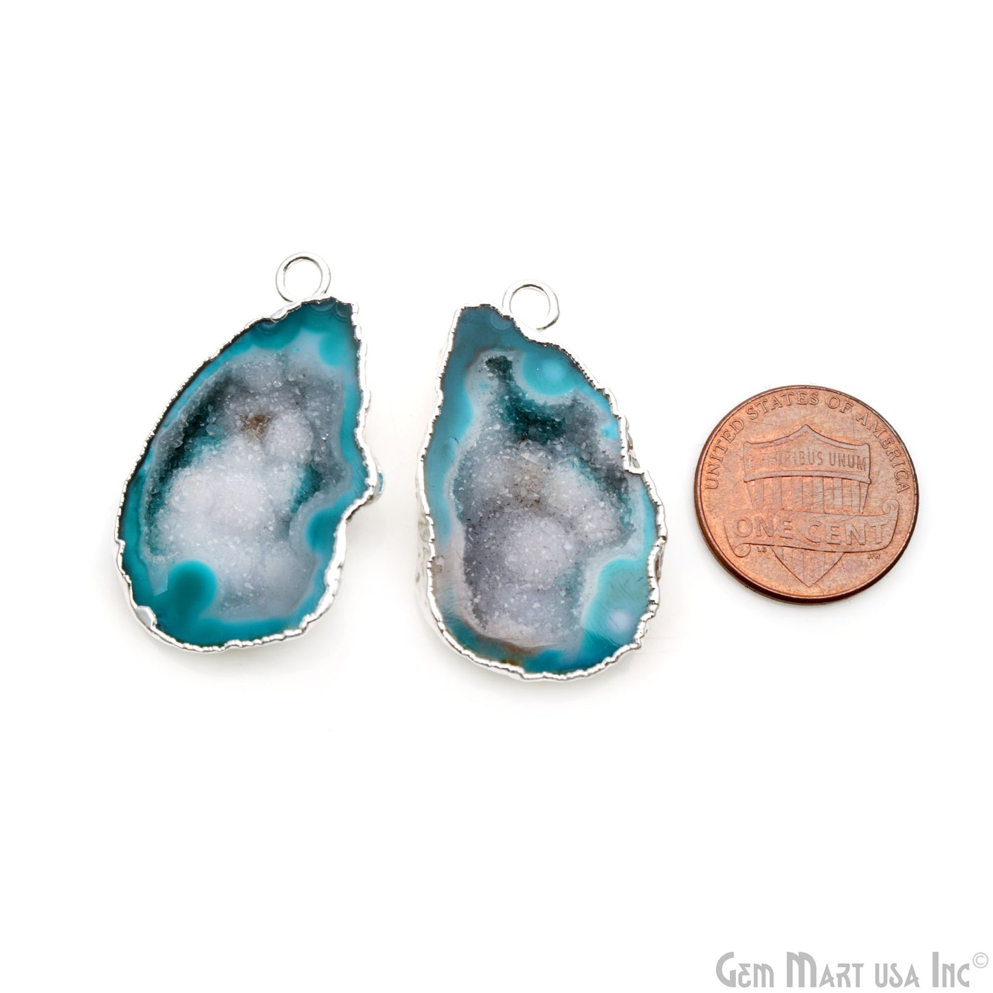 Geode Druzy 34x21mm Organic Silver Electroplated Single Bail Gemstone Earring Connector 1 Pair