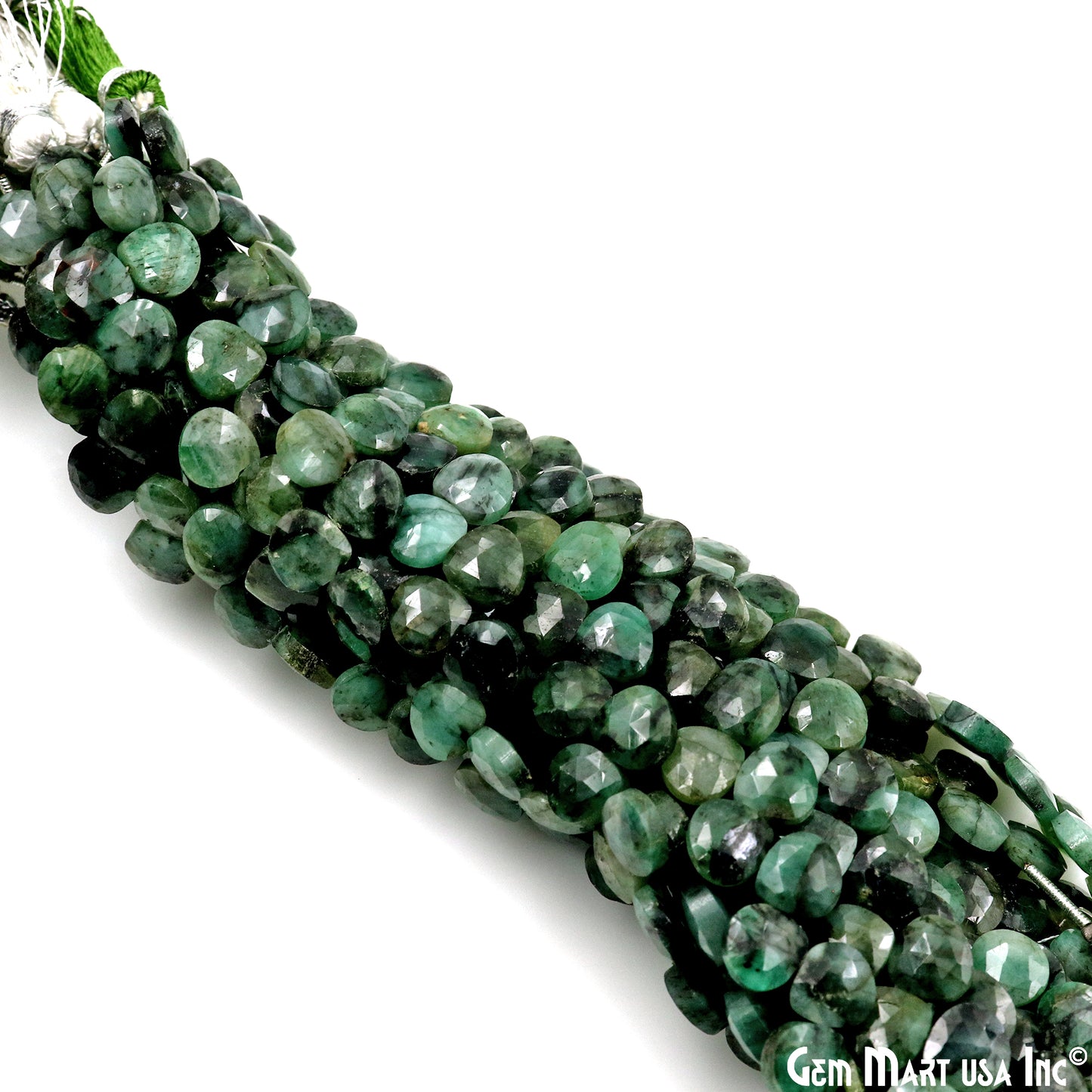 Emerald Heart Beads, 7 Inch Gemstone Strands, Drilled Strung Briolette Beads, Heart Shape, 7mm