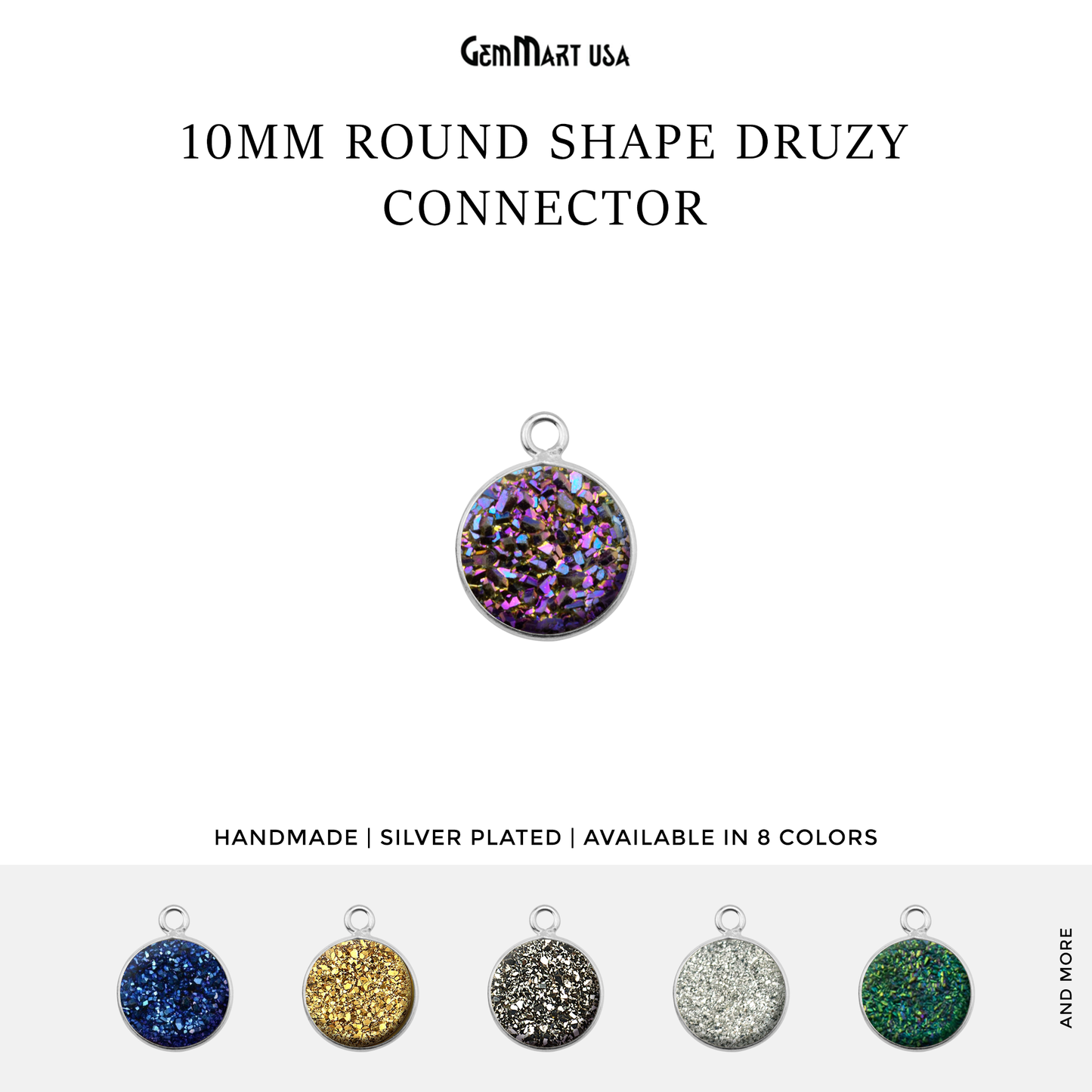 Titanium Druzy 10mm Round Single Bail Silver Bezel Connector