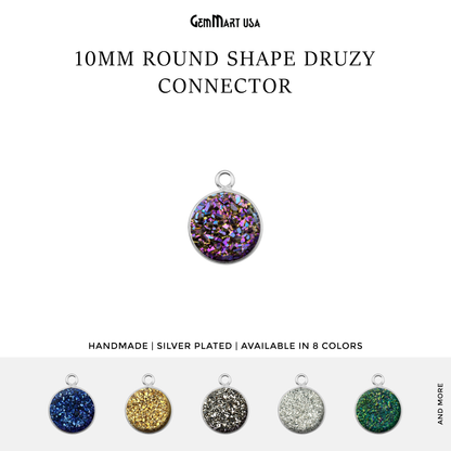 Titanium Druzy 10mm Round Single Bail Silver Bezel Connector