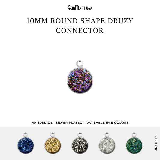 Titanium Druzy 10mm Round Single Bail Silver Bezel Connector