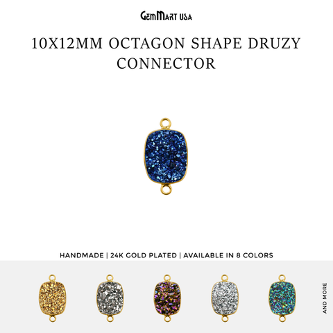 Titanium Druzy 10x12mm Octagon Gold Double Bail Bezel Gemstone Connector