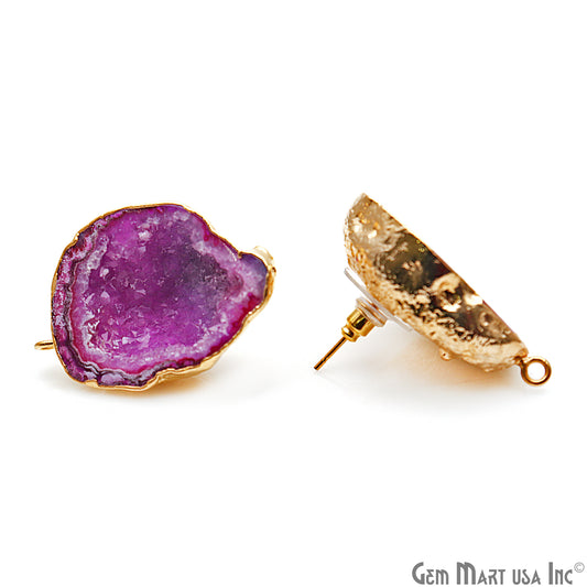 DIY Agate Slice Geode Druzy 33x24mm Gold Electroplated Loop Connector Studs Earrings - GemMartUSA