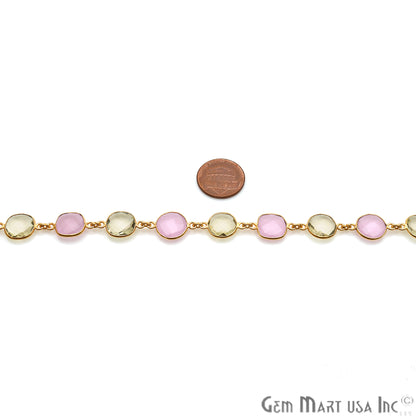 Rose Chalcedony With Lemon Topaz 10mm Free Form Gold Continuous Connector Chain - GemMartUSA