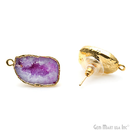 DIY Agate Slice Geode Druzy Gold Edged Loop Connector Studs Earrings