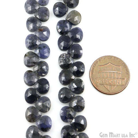 Iolite Heart Beads, 7 Inch Gemstone Strands, Drilled Strung Briolette Beads, Heart Shape, 7mm