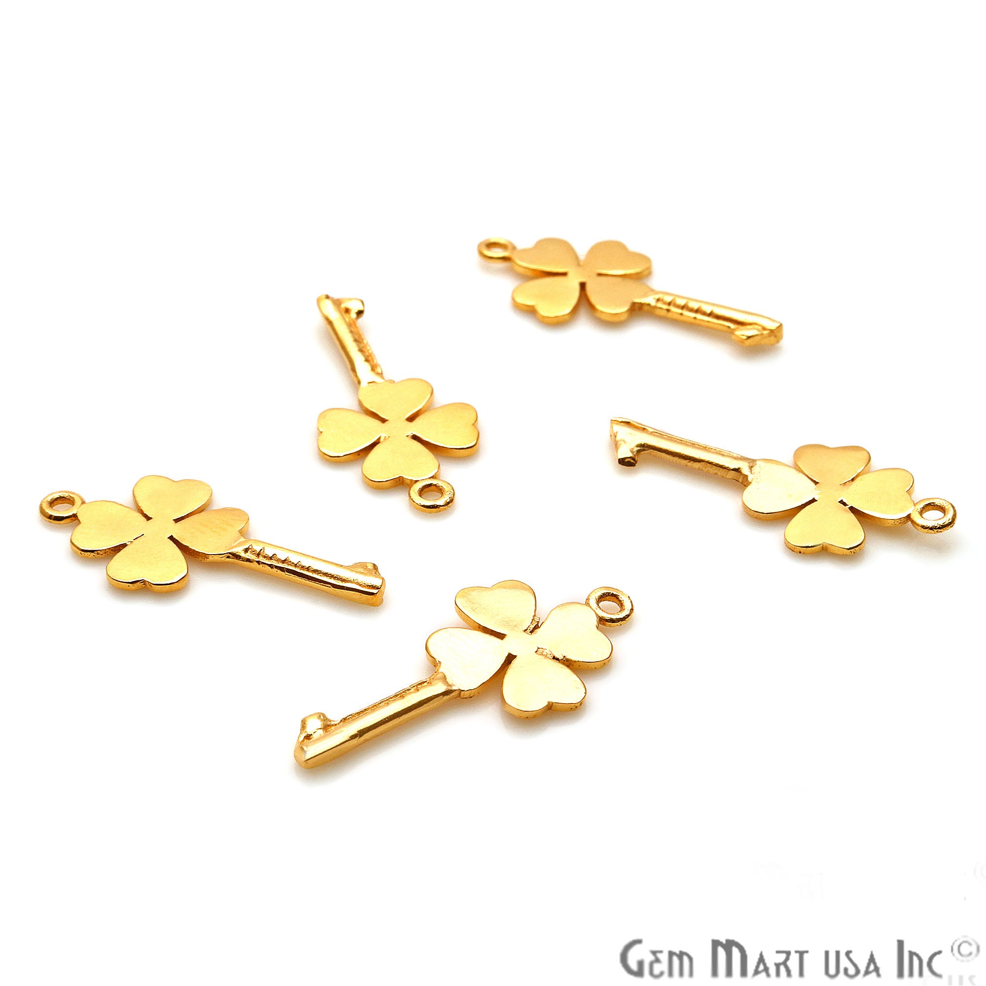 Key Shape 27x12mm Gold Plated Finding Charm, DIY Jewelry - GemMartUSA