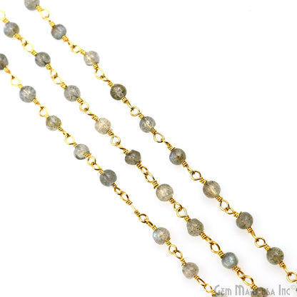 Labradorite Cabochon 3-3.5mm Gold Wire Wrapped Rosary Chain