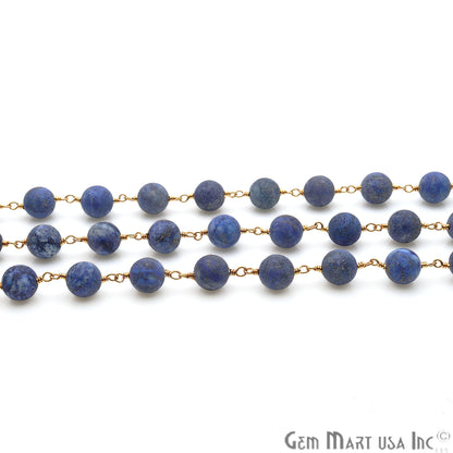 Lapis Frosted Beads 8mm Gold Plated Wire Wrapped Rosary Chain - GemMartUSA