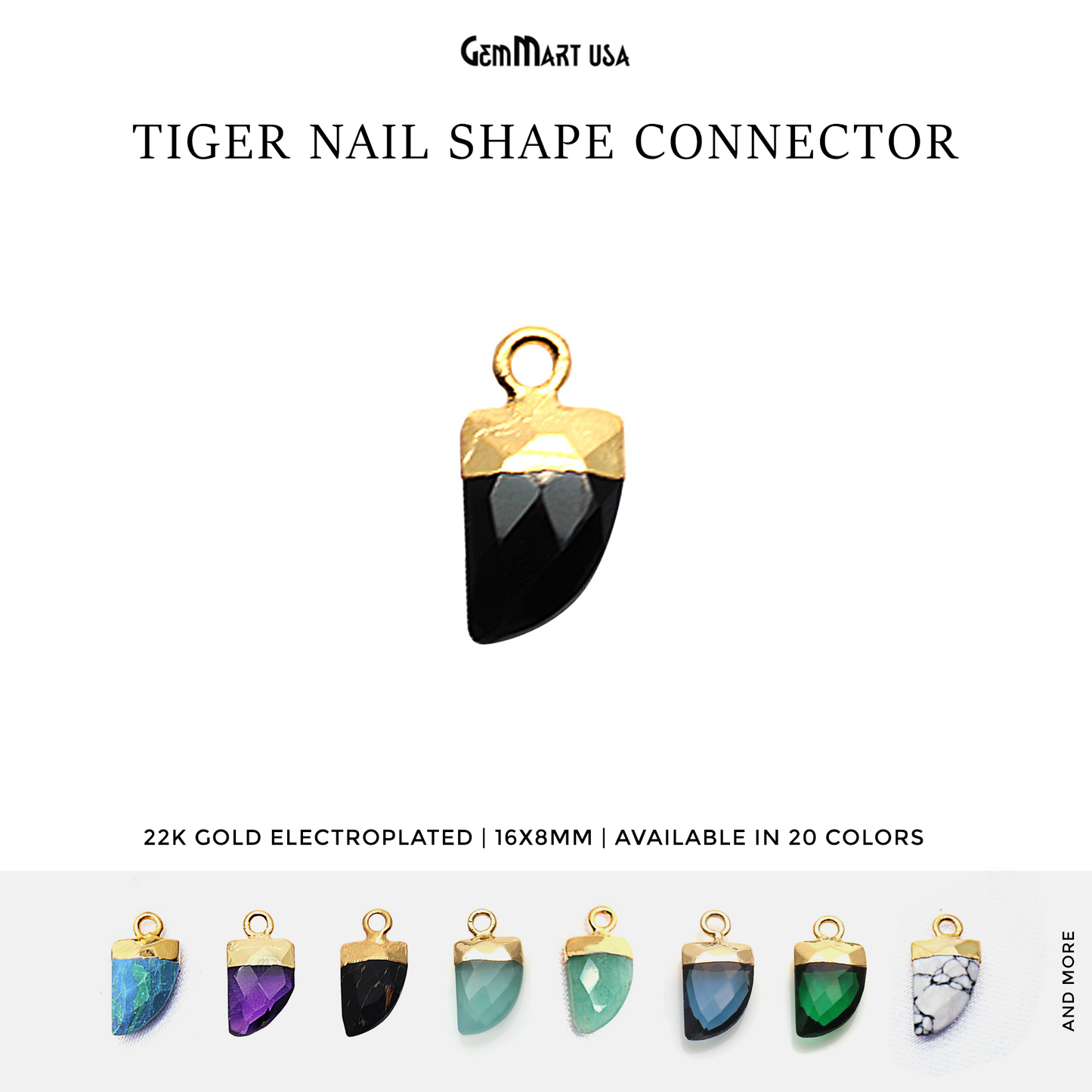 Tiger Nail Shape 16x8mm Gold Electroplated Single Bail Gemstone Connector