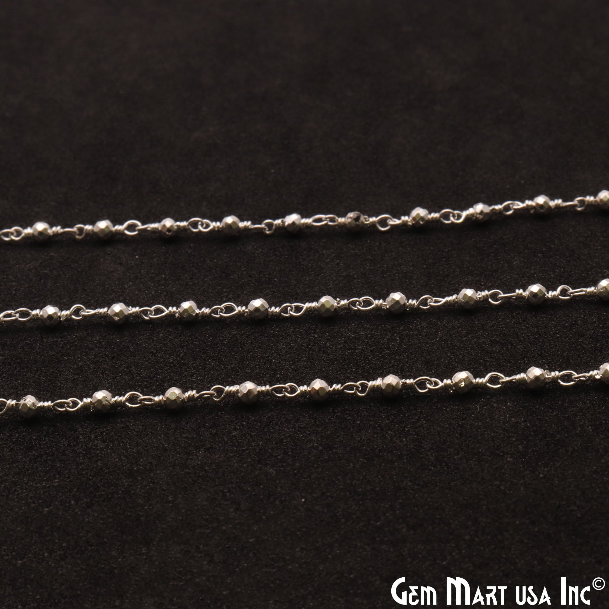 Silver Pyrite 2-2.5mm Tiny Beads Silver Plated Wire Wrapped Rosary Chain - GemMartUSA