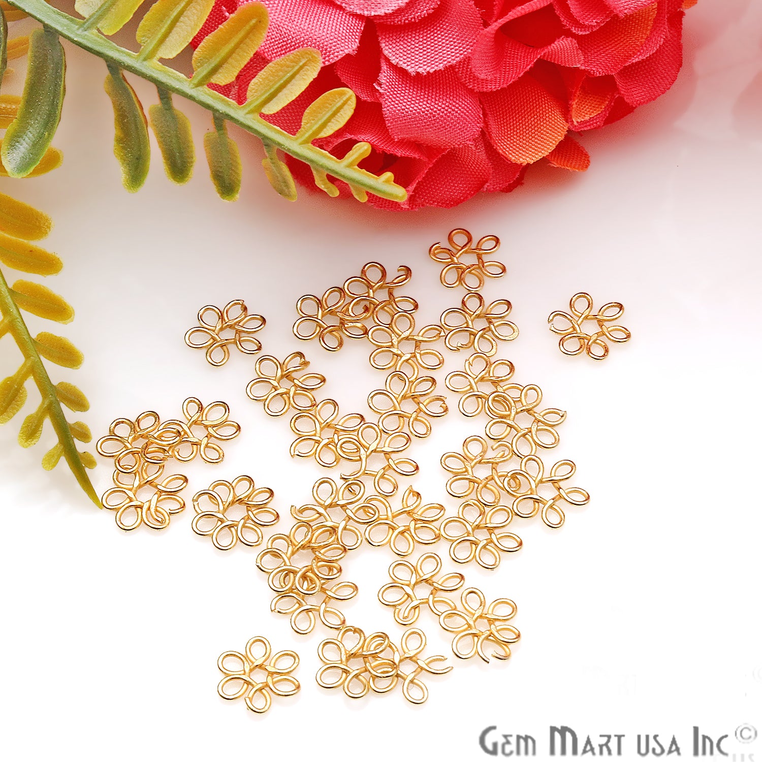 10pc Lot Leaf Finding 7mm Gold Plated Chandelier Jewelry Charm - GemMartUSA