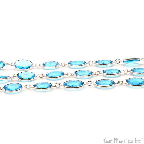 Blue Topaz 10x14mm Oval Silver Bezel Continuous Connector Chain
