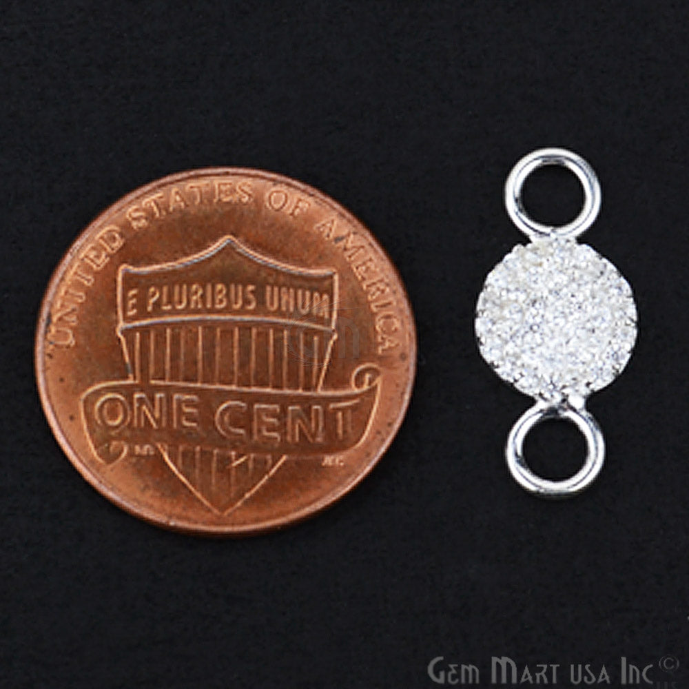 Cubic Zircon Pave 'Disk' Silver Charm for Bracelet Pendants & Necklace - GemMartUSA