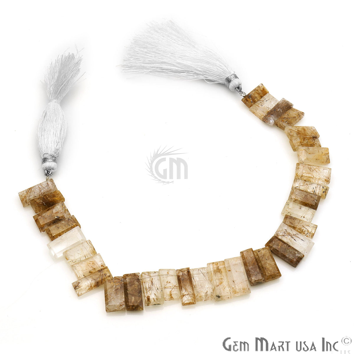 Rutilated Quartz RectAngel 12x8mm Crafting Beads Gemstone Briolette Strands 8 Inch - GemMartUSA