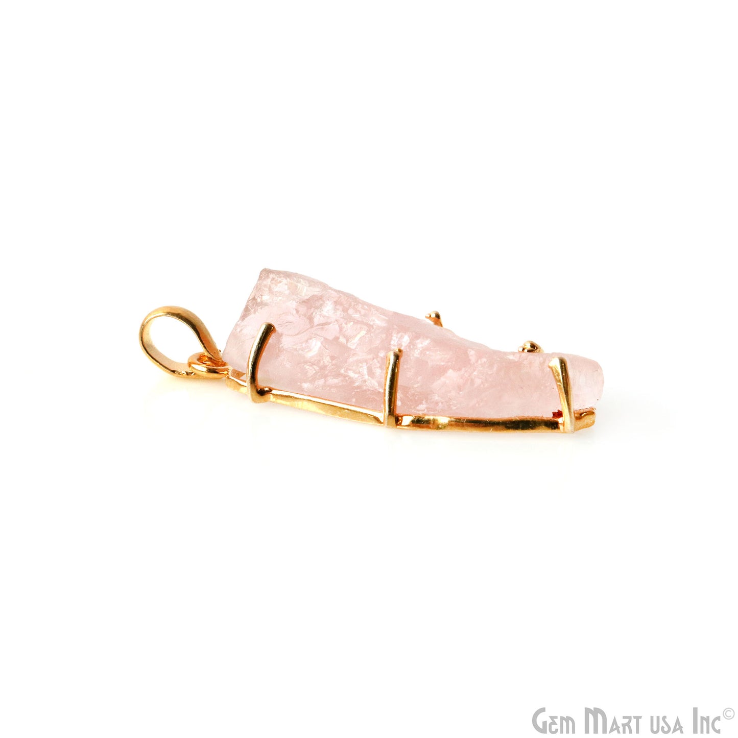 Natural Morganite Organic 40x18mm Gold Plated Prong Setting Single Bail Gemstone Pendant