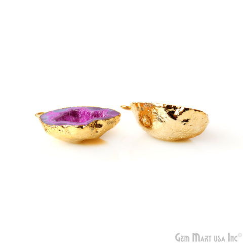 Geode Druzy 22x32mm Organic Gold Electroplated Single Bail Gemstone Earring Connector 1 Pair