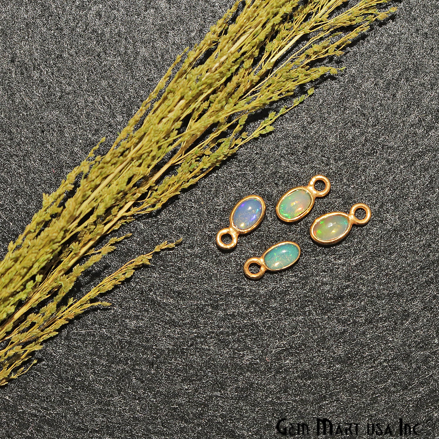 Opal Cabochon Oval 4x3mm Gold Plated Single Bail Gemstone Connector - GemMartUSA