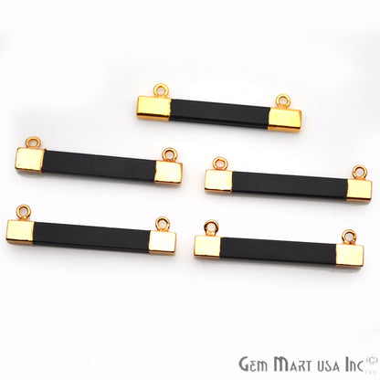 Black Onyx Rectangle Gold Plated Gemstone Connector - GemMartUSA