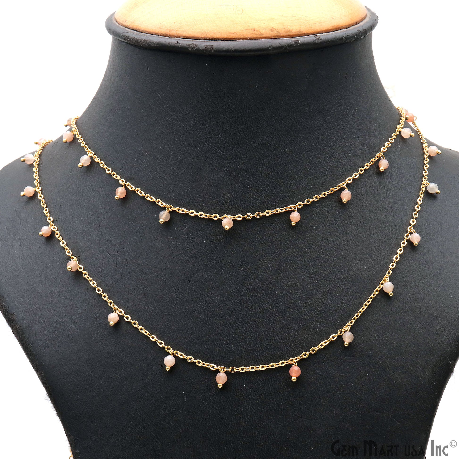 Pink Opal Faceted Beads Gold Wire Wrapped Cluster Rosary Chain (763654307887)