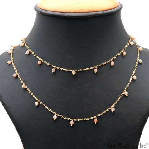 Pink Opal Faceted Beads Gold Wire Wrapped Cluster Rosary Chain (763654307887)