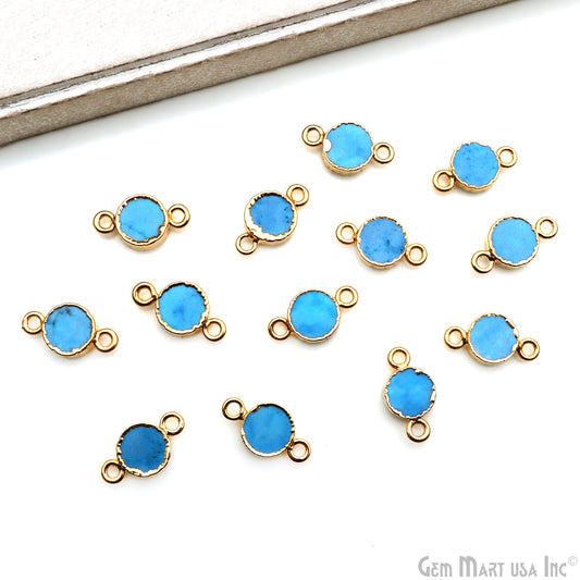 Turquoise Round 8mm Gold Electroplated Double Bail Gemstone Connector