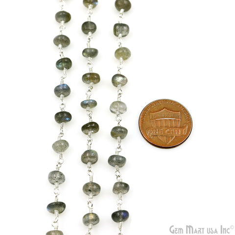 Labradorite Cabochon Beads 5-6mm Silver Plated Gemstone Rosary Chain