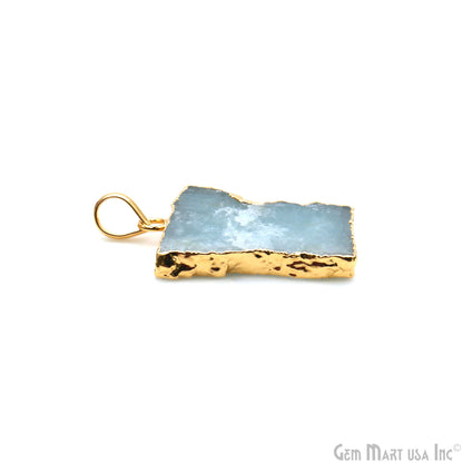 Aquamarine Free Form shape 32x22mm Gold Electroplated Gemstone Single Bail Pendant