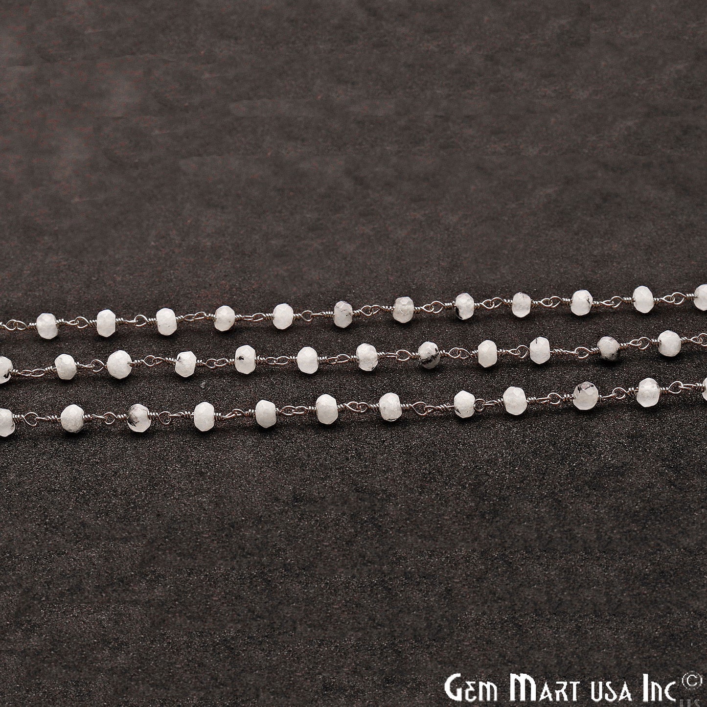 Rutilated Jade Faceted Beads 4mm Oxidized Plated Wire Wrapped Rosary Chain - GemMartUSA