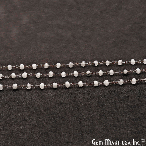 Rutilated Jade Faceted Beads 4mm Oxidized Plated Wire Wrapped Rosary Chain - GemMartUSA
