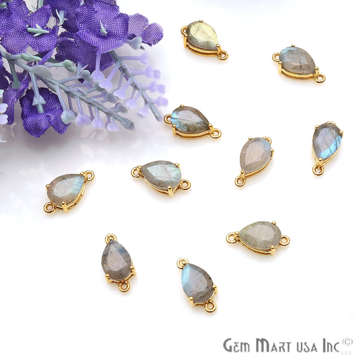 Labradorite Prong Setting Gold Plated Flashy Gemstone Connector - GemMartUSA