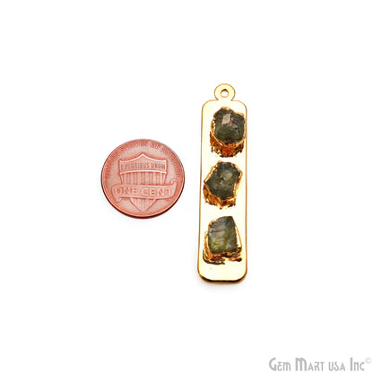 Rough Gemstone Gold Electroplated Rectangle 47x10mm Gemstone Bar Necklace Pendant Connector