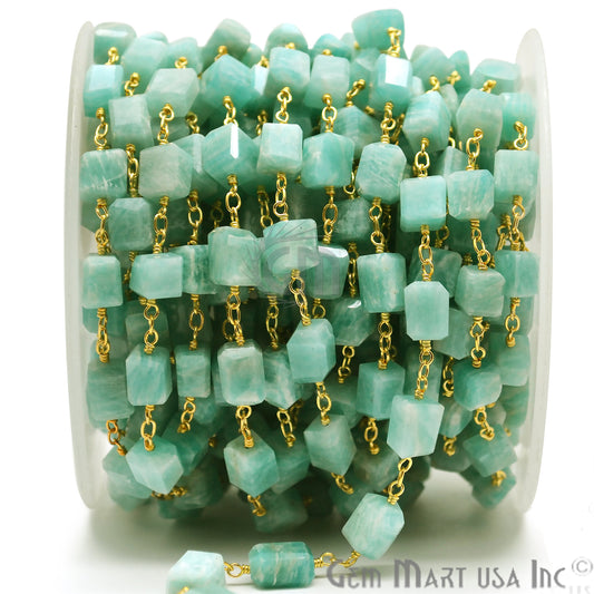 Amazonite Large Beads Gold Wire Wrapped Rosary Chain