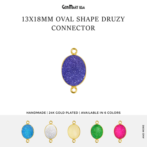 Color Druzy 13x18mm Oval Bezel Gold Plated Double Bail Gemstone Connector