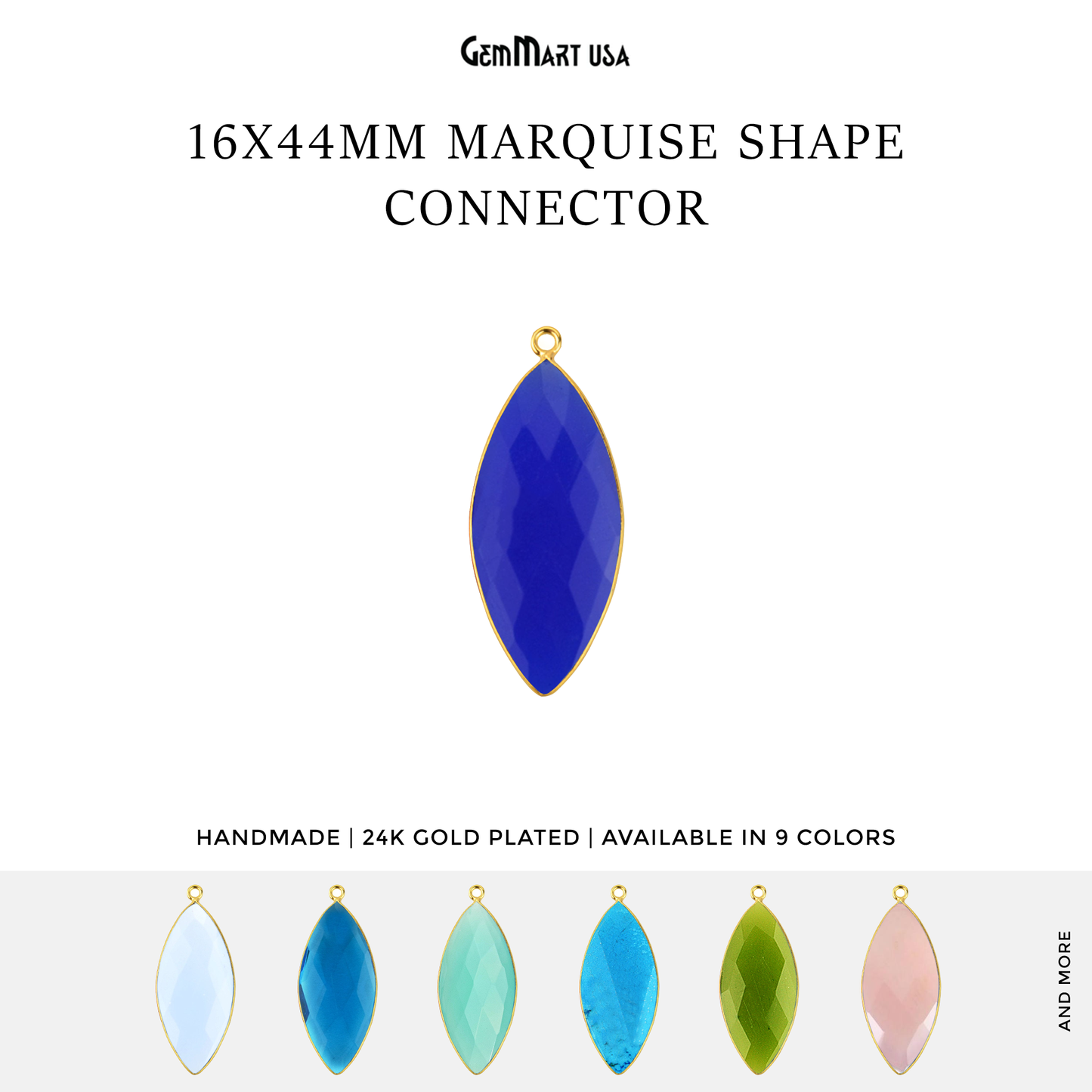 Marquise 16x44mm Gold Plated Single Bail Gemstone Connector