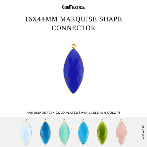 Marquise 16x44mm Gold Plated Single Bail Gemstone Connector