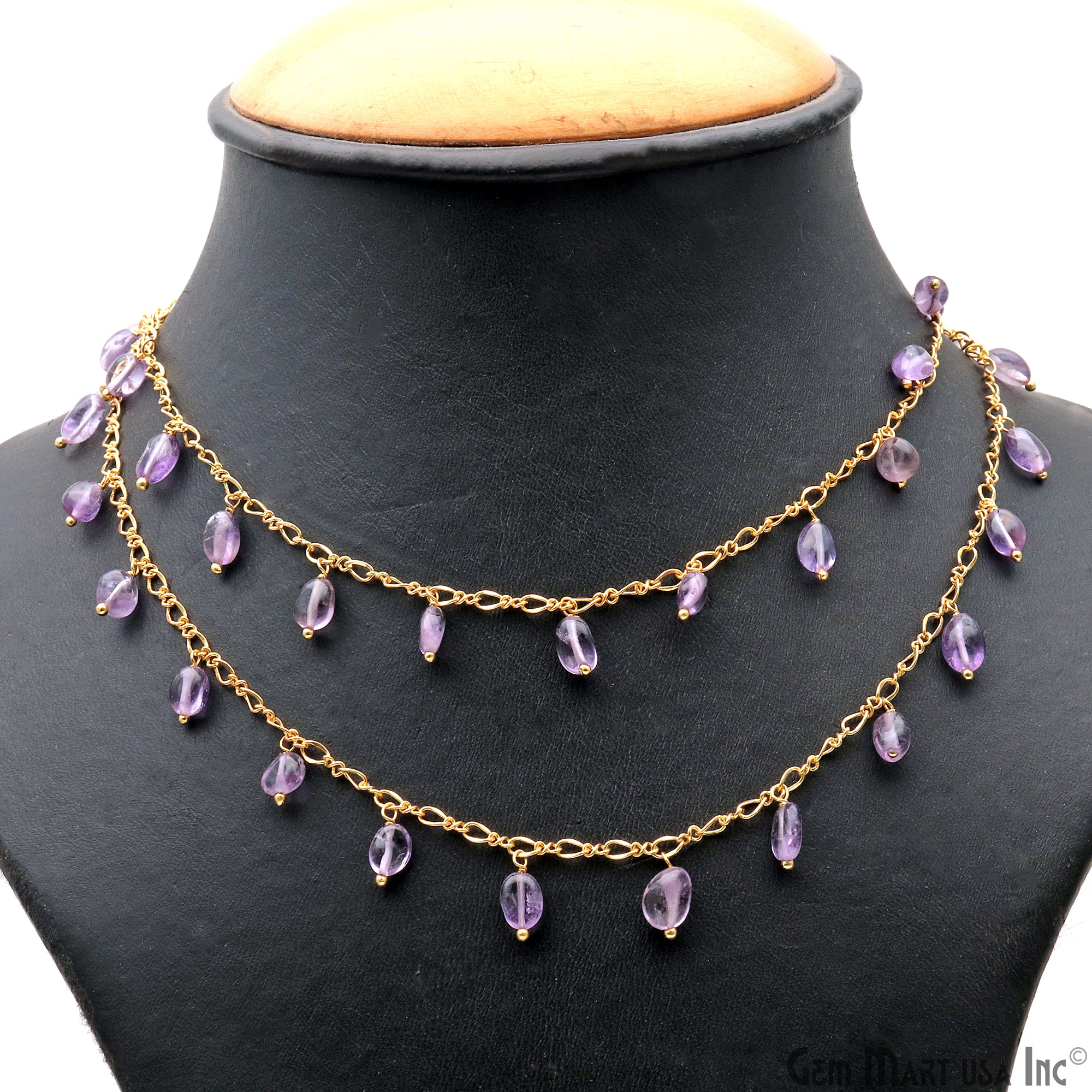 Amethyst Tumble Beads 8x5mm Gold Plated Cluster Dangle Chain