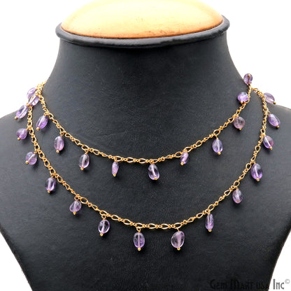 Amethyst Tumble Beads 8x5mm Gold Plated Cluster Dangle Chain