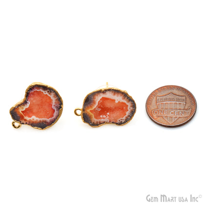 DIY Geode Druzy 24x12mm Gold Electroplated Loop Connector Studs Earrings