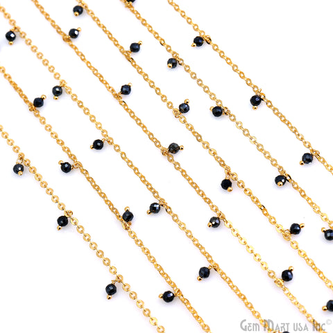 Black Pyrite Faceted Tiny Beads 3-4mm Gold Plated Cluster Dangle Chain