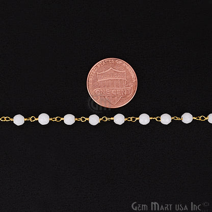 White Agate Beads Gold Plated Wire Wrapped Rosary Chain - GemMartUSA (762809974831)