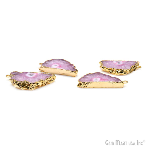 Agate Slice 18x32mm Organic Gold Electroplated Gemstone Earring Connector 1 Pair