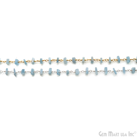 Aquamarine Square Beads 4-5mm Gold Wire Wrapped Rosary Chain