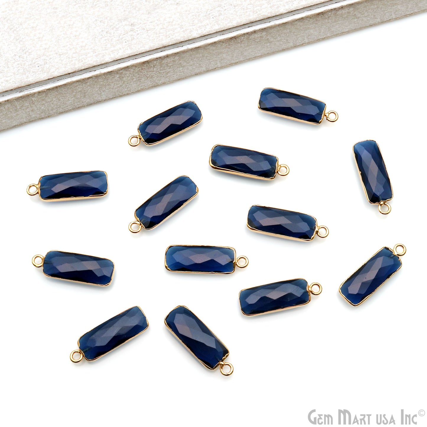 Iolite Rectangle 25x8mm Gold Electroplated Single Bail Gemstone Pendant Connector